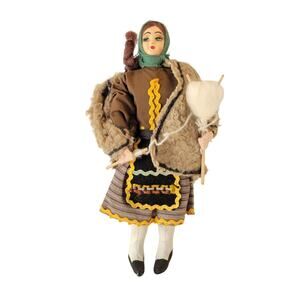 Vintage 7.5" Eastern European Folk Doll 8" Handmade Spinning Wool Costume